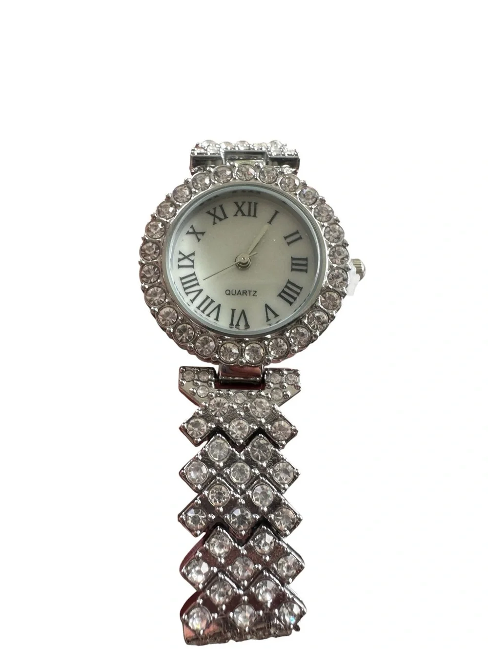 Silver Rhinestone Accented Quartz Watch